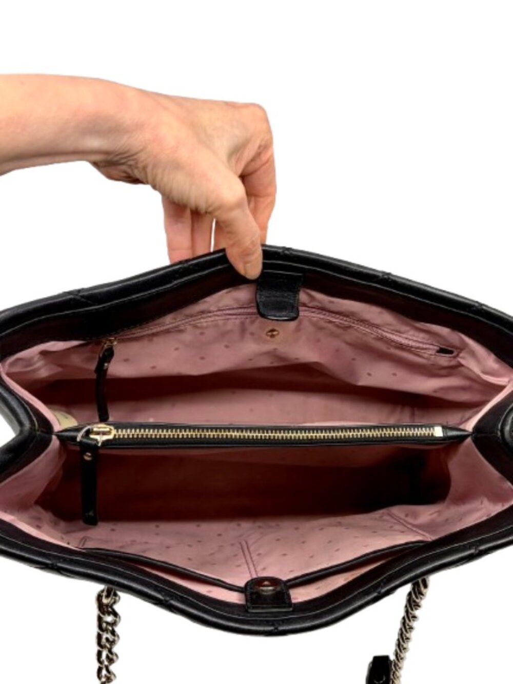 KATE SPADE~Emmerson Place Phoebe~BLACK QUILTED LEATHER LARGE 3 COMPARTMENT BAG - Picture 6 of 6